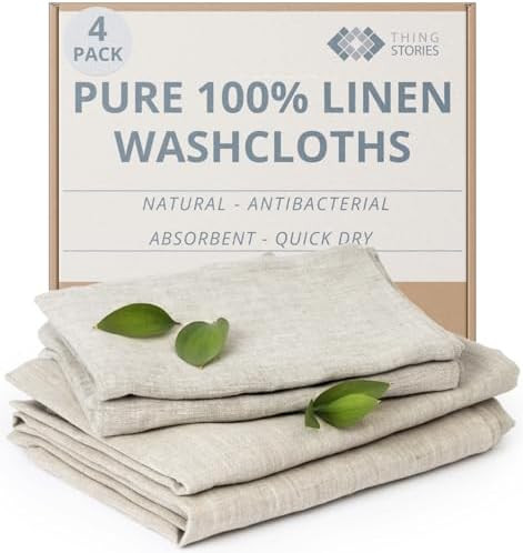 Pure 100% Linen Flax Washcloths - 4-Pack Natural Linen Dish Towels and Dish Cloths Set - Tea Towe... | Amazon (US)