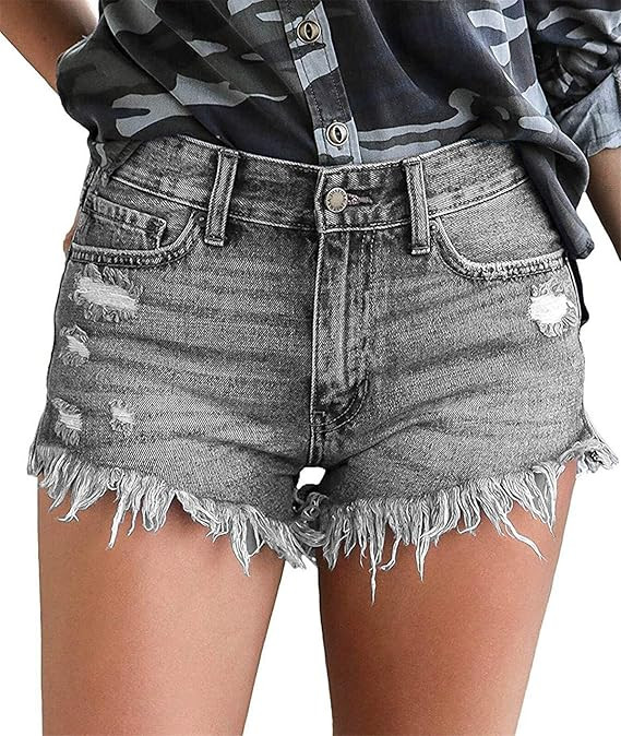 onlypuff Denim Hot Shorts for Women Casual Summer Mid Waisted Short Pants with Pockets | Amazon (US)