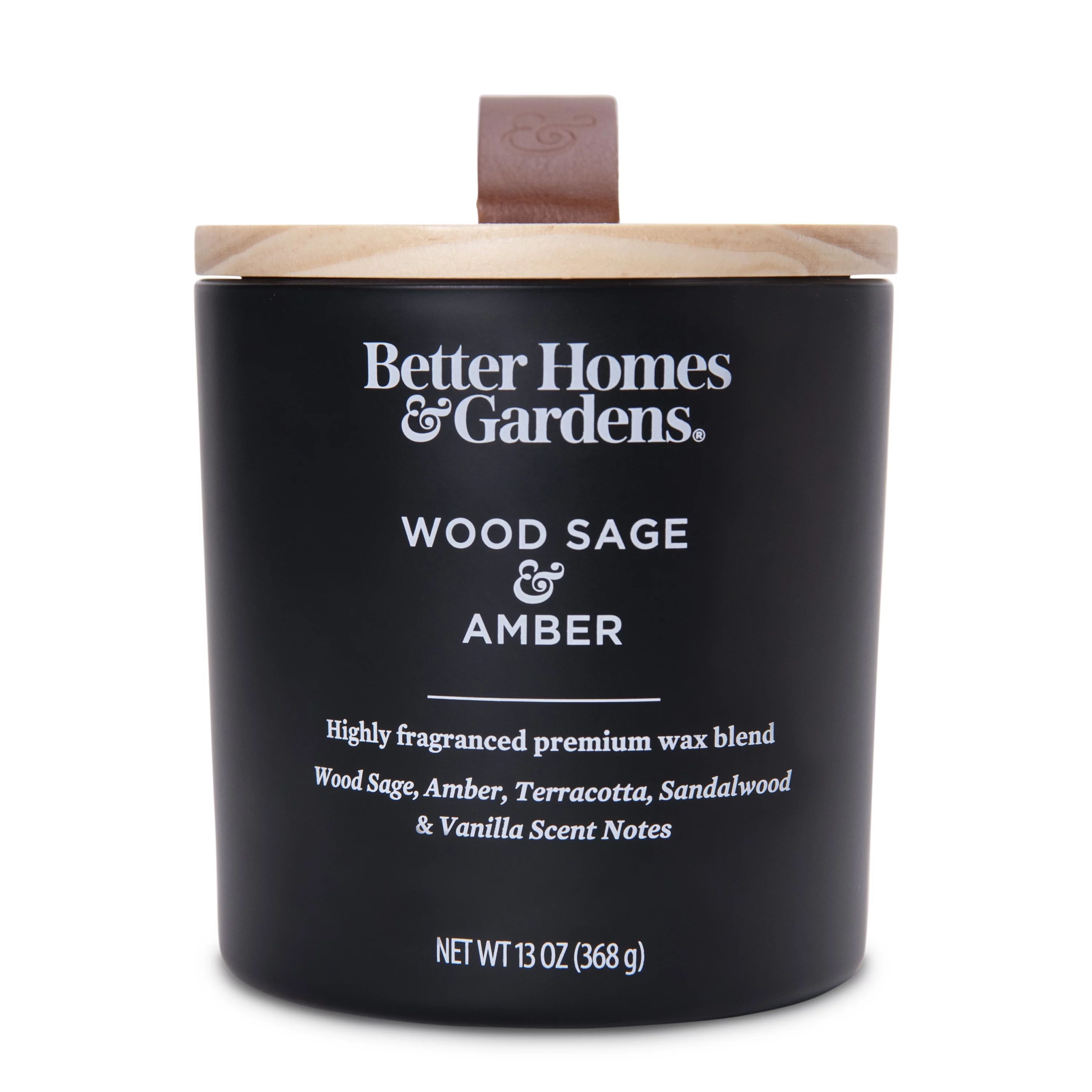 Better Homes & Gardens 13oz Wood Sage & Amber Scented Wooden Jar Wick Candle | Walmart (US)