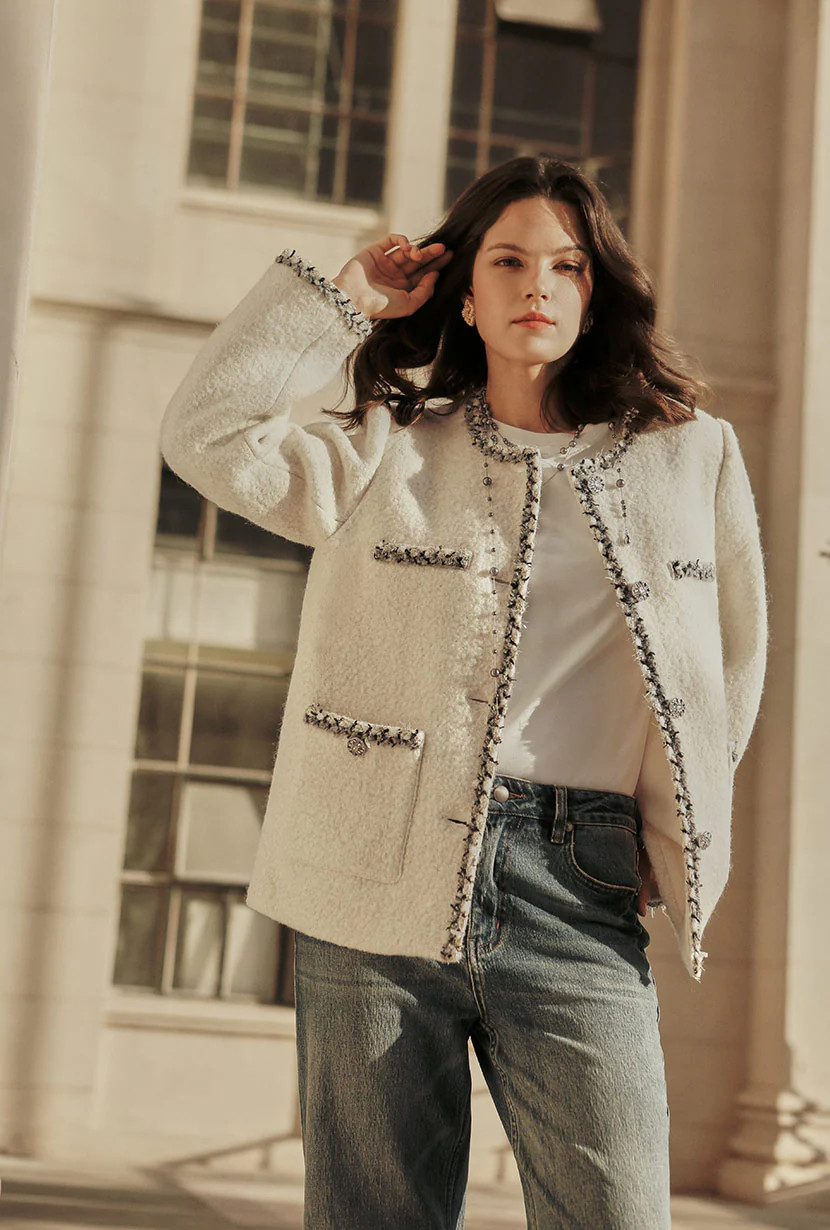 Charmaine Oversized Wool Tweed Coat - Ivory | Petite Studio NYC