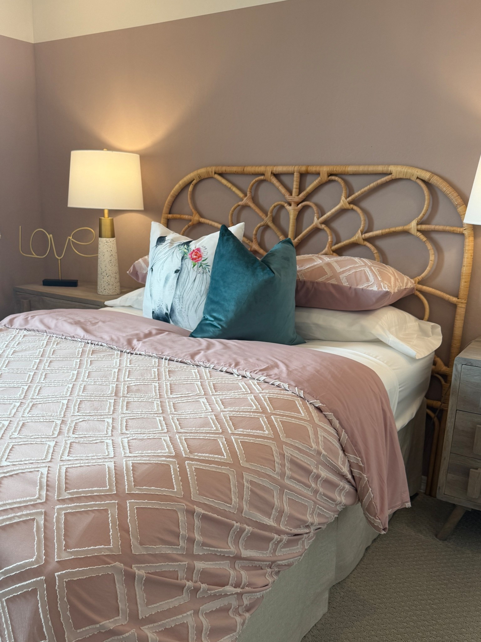#Pink #Pink #PinkBedroom #TeenRoom #Love# #HorsePillow #TealPillow #MarcVelvetPillow #PinkTuftedBedding #BedInABag