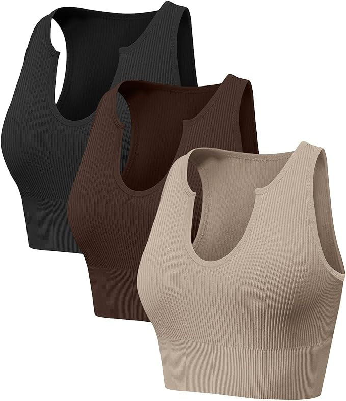 YOAKUKA Women's Tank Ribbed Seamless Tops Workout Shirts Sleeveless Yoga Crop Top | Amazon (US)