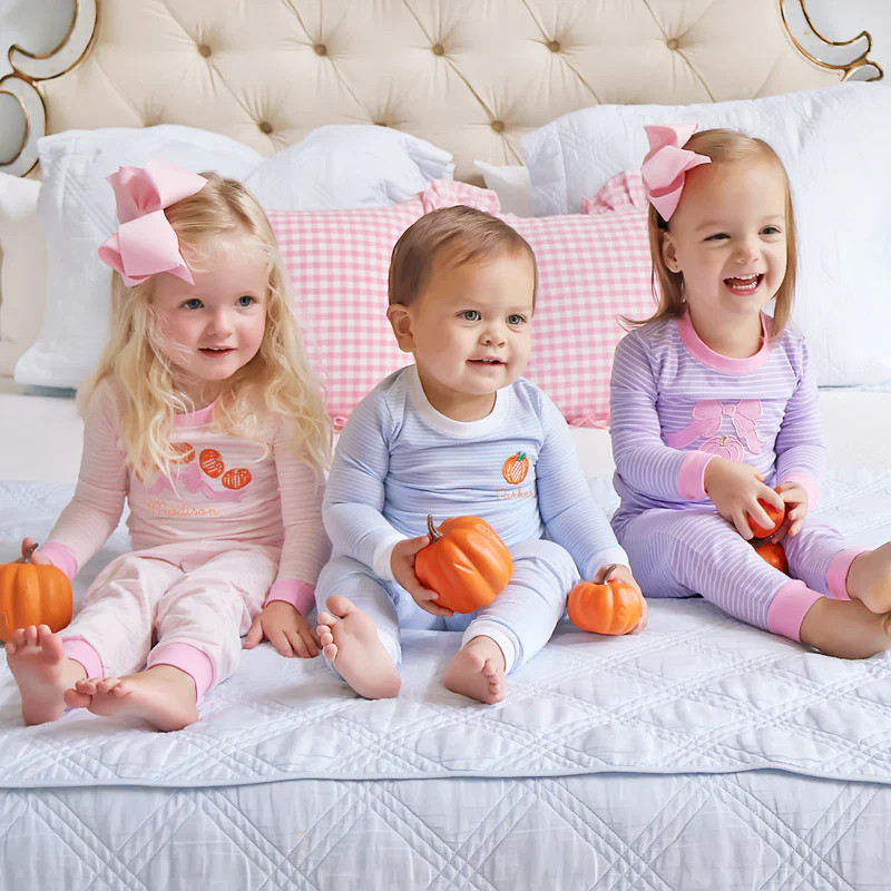 Pumpkin Bow Pink Stripe Pajamas | Classic Whimsy