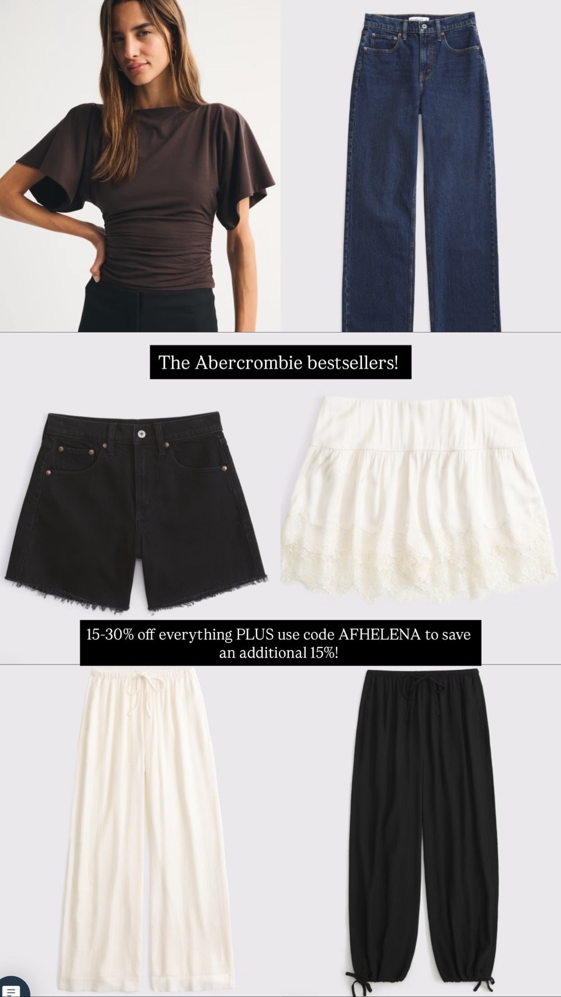 15-30% off everything @abercrombie plus use code AFHELENA to save an additional 15%!