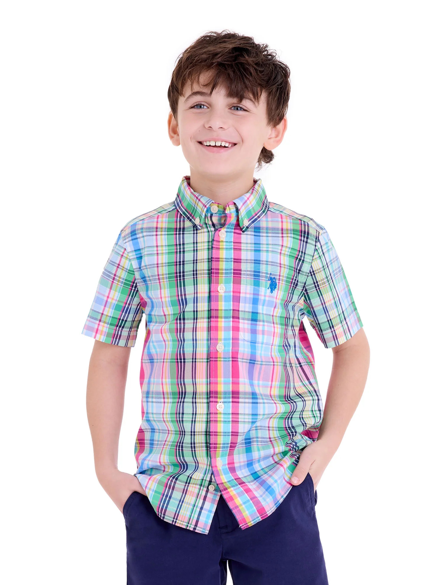 U.S. Polo Assn. Short Sleeve Button-Up Shirt for Boys, Sizes 4-18 | Walmart (US)