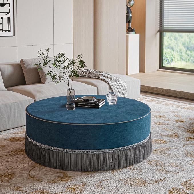 40 Inch Velvet Ottoman with Fringe Tassel, Round Ottoman Coffee Table, Removable and Washable Uph... | Amazon (US)