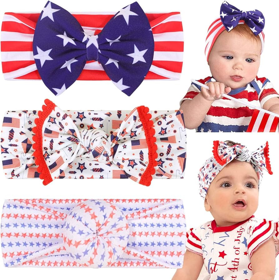VOBOBE 4th of July America Flag Baby Headbands Cheer Bow, Baby Girls Red White Blue Star Spangled... | Amazon (US)