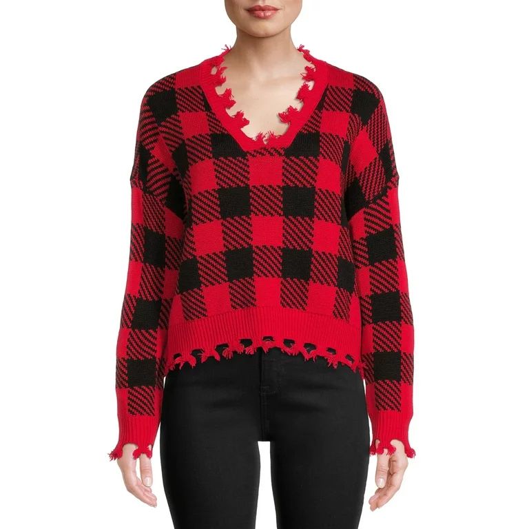 No Boundaries Juniors' Chewed Conversational Sweater | Walmart (US)