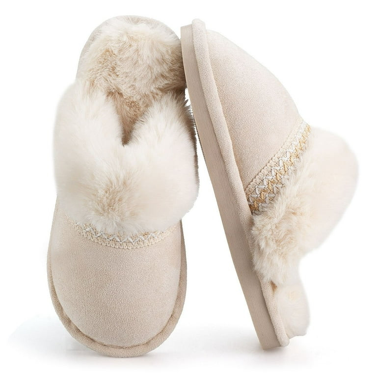 BERANMEY Slippers for Women Scuff Memory Foam Fuzzy Faux Fur House Slippers Bedroom Non-slip Warm... | Walmart (US)