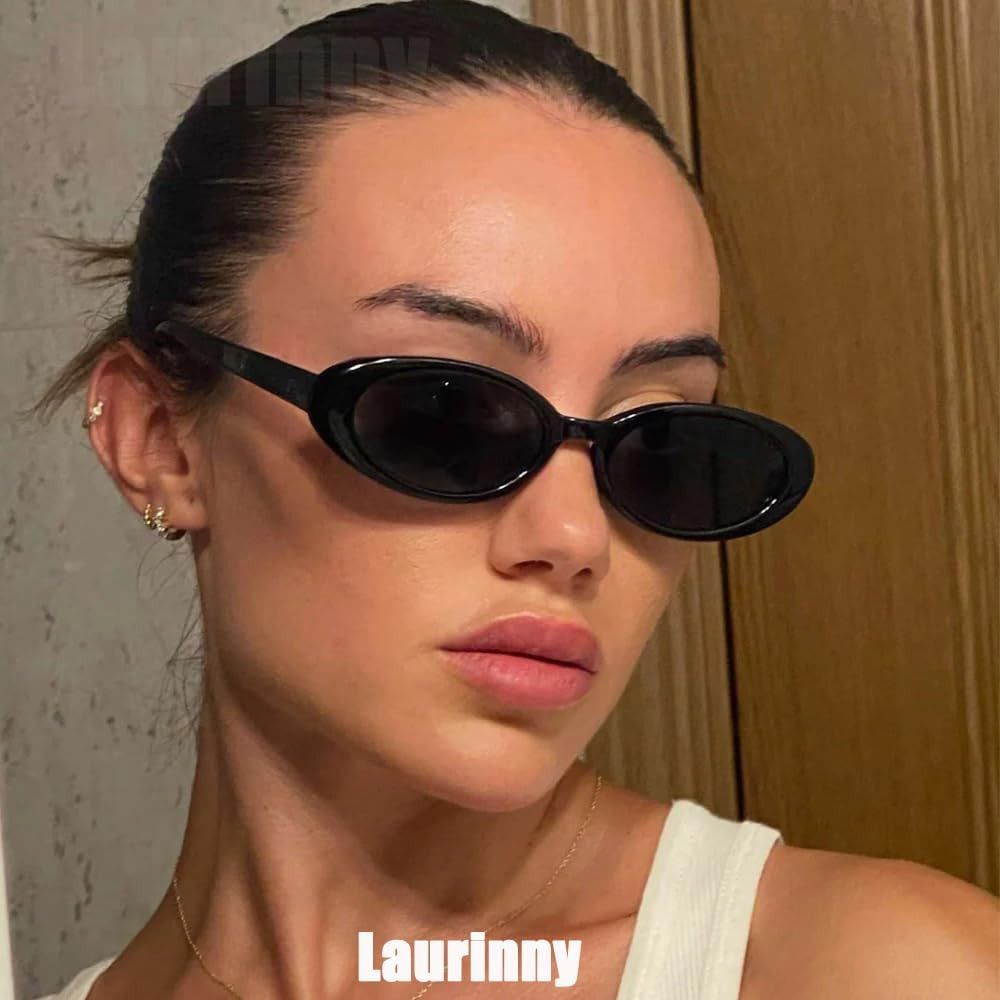 Laurinny 90s Sunglasses for Women Men Retro Oval Sunglasses Glasses | Amazon (US)