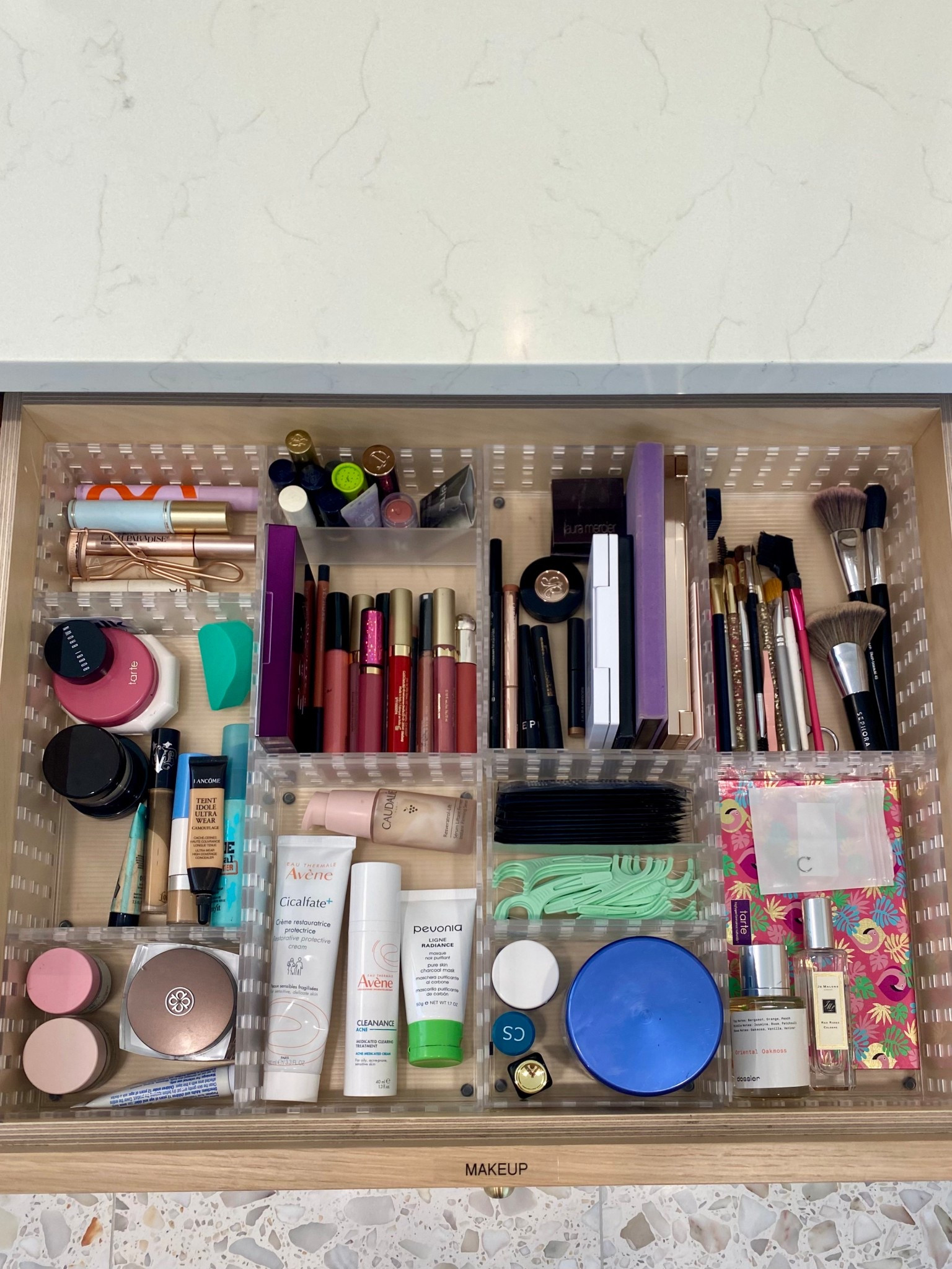 A simple makeup drawer setup that keeps everything visible, easy to reach, and separated by category. Clear modular inserts are one of my favorite ways to organize beauty products because they fit almost any drawer and make it easy to maintain a clean, functional layout.

#LTKHome #LTKFindsUnder50 #LTKselfcare