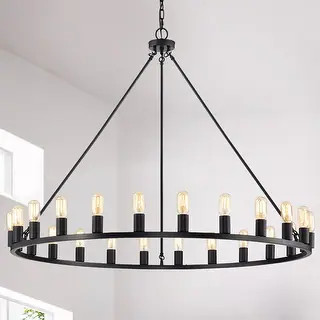 The Gray Barn Liam 24-light 48-inch Round Wagon Wheel Chandelier - Matte Black | Bed Bath & Beyond