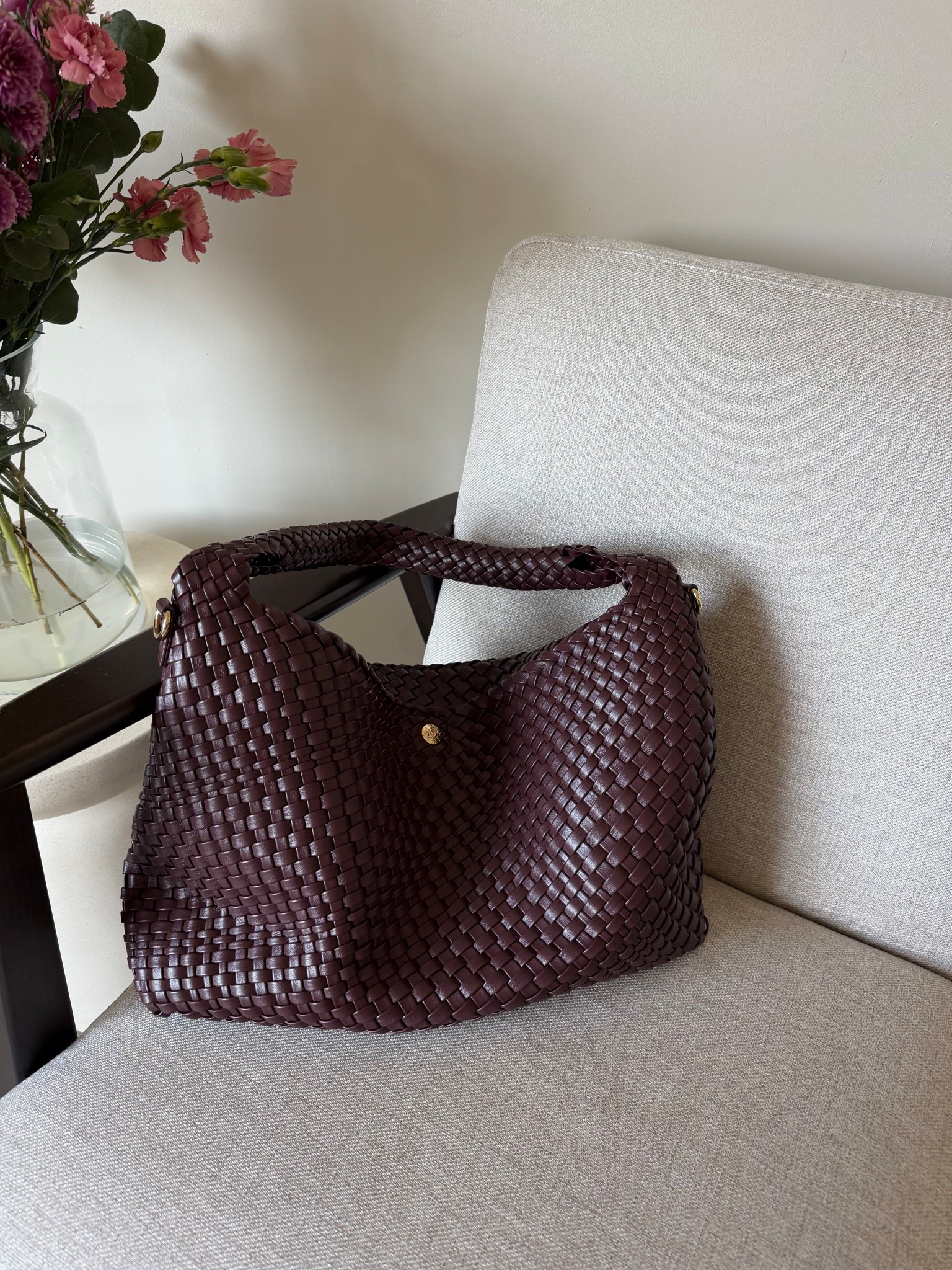 Dune ‘deliberate’ large bag in burgundy 
Woven bag 
Work bag 
Spring bag 