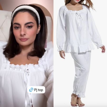 Paige DeSorbo’s White Lace Trim Pajama Set 📸 + Info= @paige_desorbo 