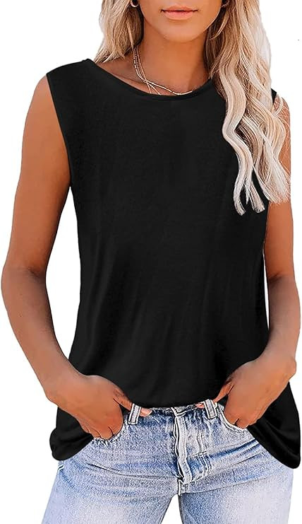 Aoysky Womens Tank Tops Crew Neck Solid Color Casual Loose Fit Summer Sleeveless Basic Tee Shirts... | Amazon (US)