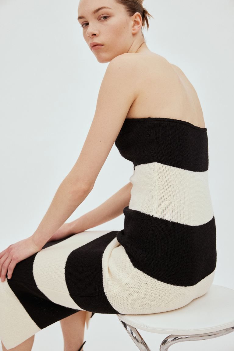 Knitted tube dress - Black/Cream striped - Ladies | H&M GB | H&M (UK, MY, IN, SG, PH, TW, HK)