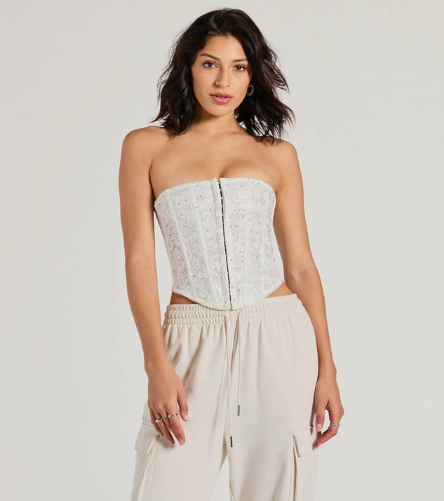 Show Stopper Strapless Lace Beaded Corset Top | Windsor Stores