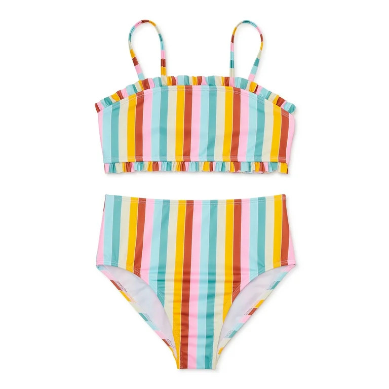 Wonder Nation Girls Ruffle Bikini Swimsuit with UPF 50, Sizes 4-16 - Walmart.com | Walmart (US)
