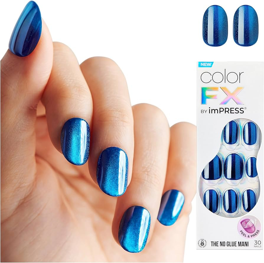 KISS colorFX by imPRESS Press On Nails , ‘Reconnect’, Solid Blue with Pearlescent Finish, Sho... | Amazon (US)