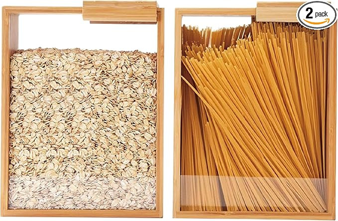 Dry Food Dispenser 2L, Bamboo Food Dispenser – Airtight Kitchen Storage Container for Cereal, R... | Amazon (US)