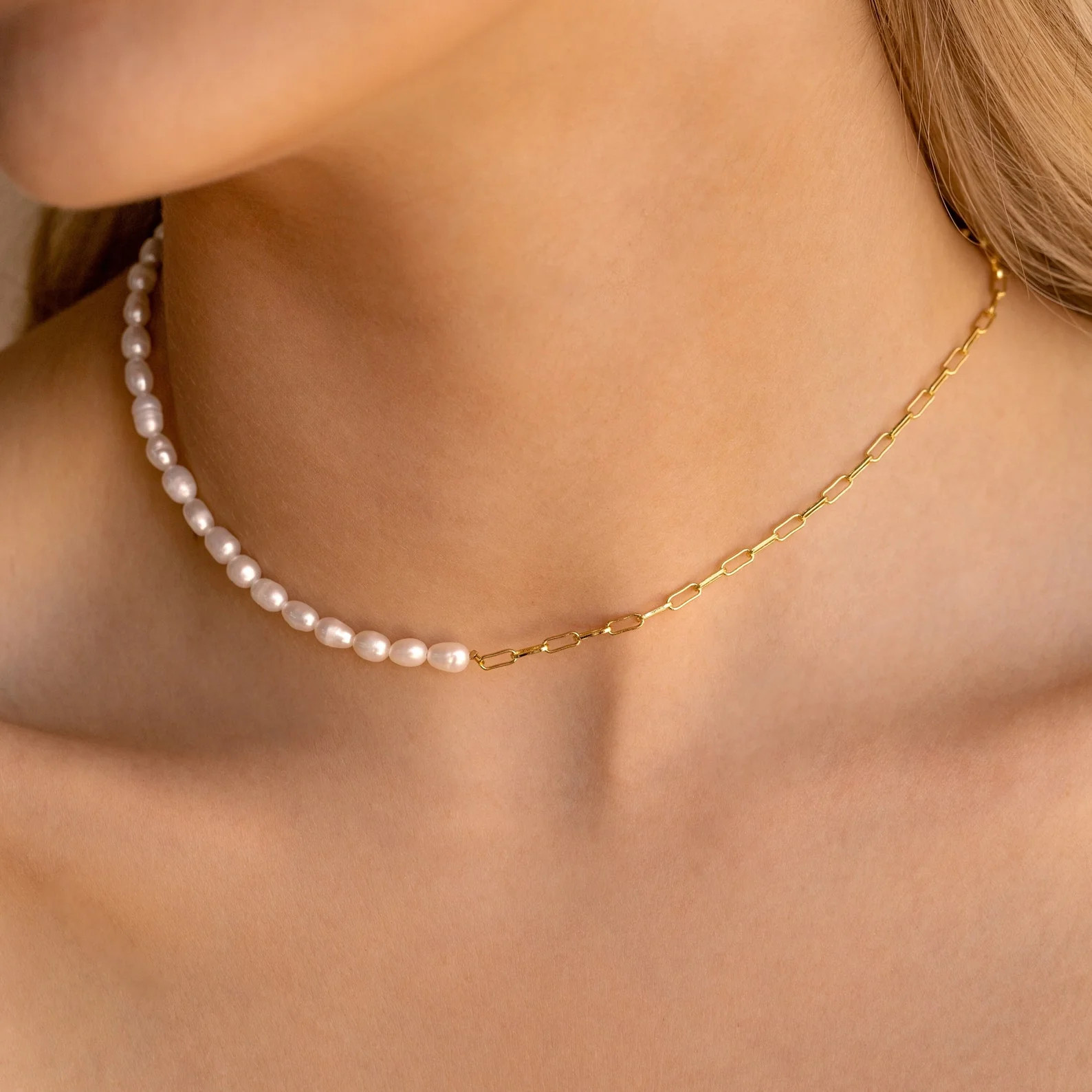 Pearl & Paperclip Chain Necklace | Caitlyn Minimalist