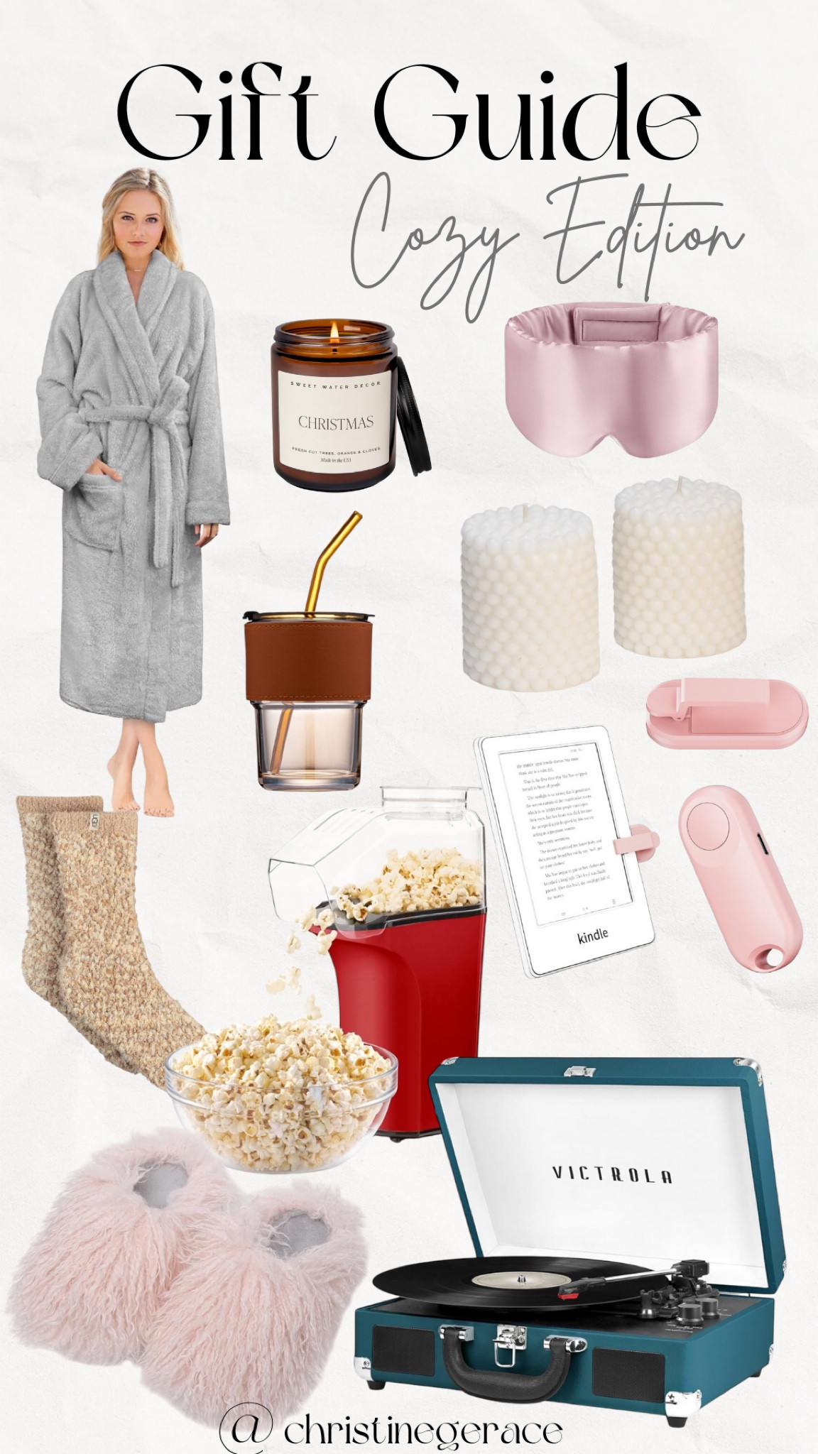 Gift guide idea for the cozy lover!! Cozy robe, socks, popcorn, maker, record player, candles,sleeping mask, kindle page Turner remote, coffee mug 

Christine gerace

#LTKGiftGuide #LTKFindsUnder100 #LTKHoliday