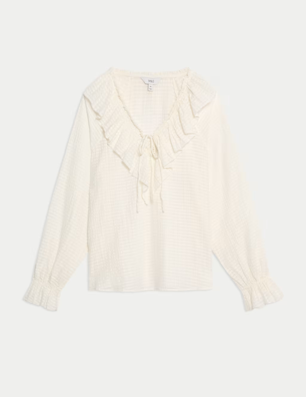 Pure Cotton Textured V-Neck Ruffle Blouse | Marks & Spencer (UK)