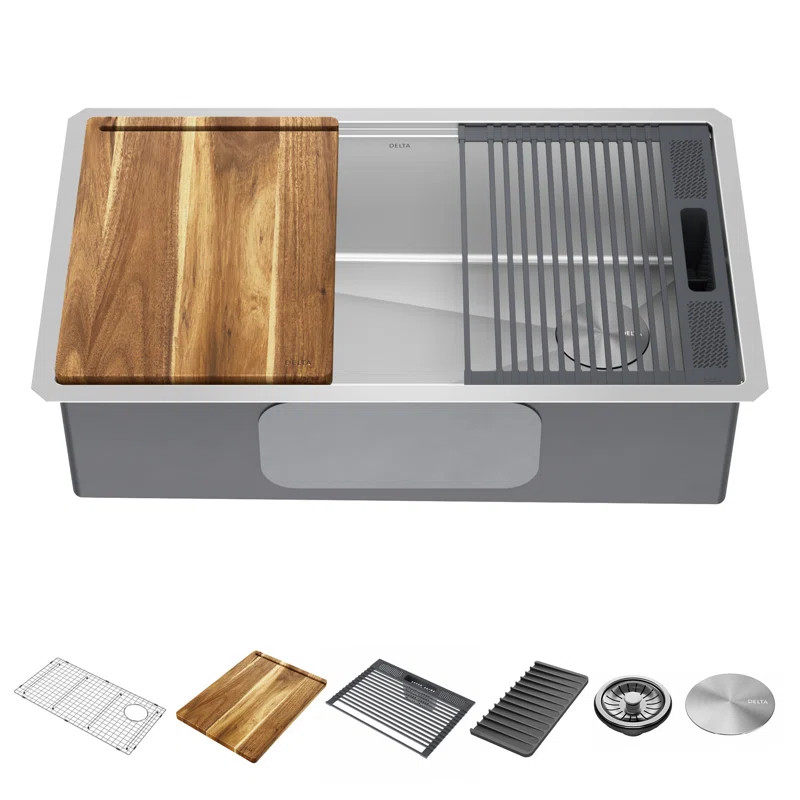 Delta Lorelai™ 32" LWorkstation Kitchen Sink Undermount 16 Gauge Stainless Steel Single Bowl | Wayfair North America