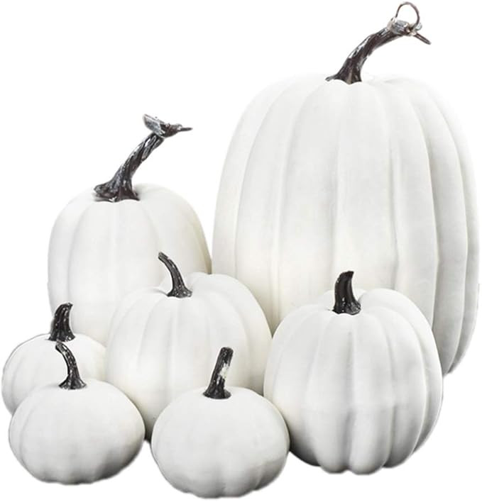 Insuwun 7PCS Thanksgiving White Pumpkin Decorations Various Sizes Pumpkin Decorations Artificial ... | Amazon (US)