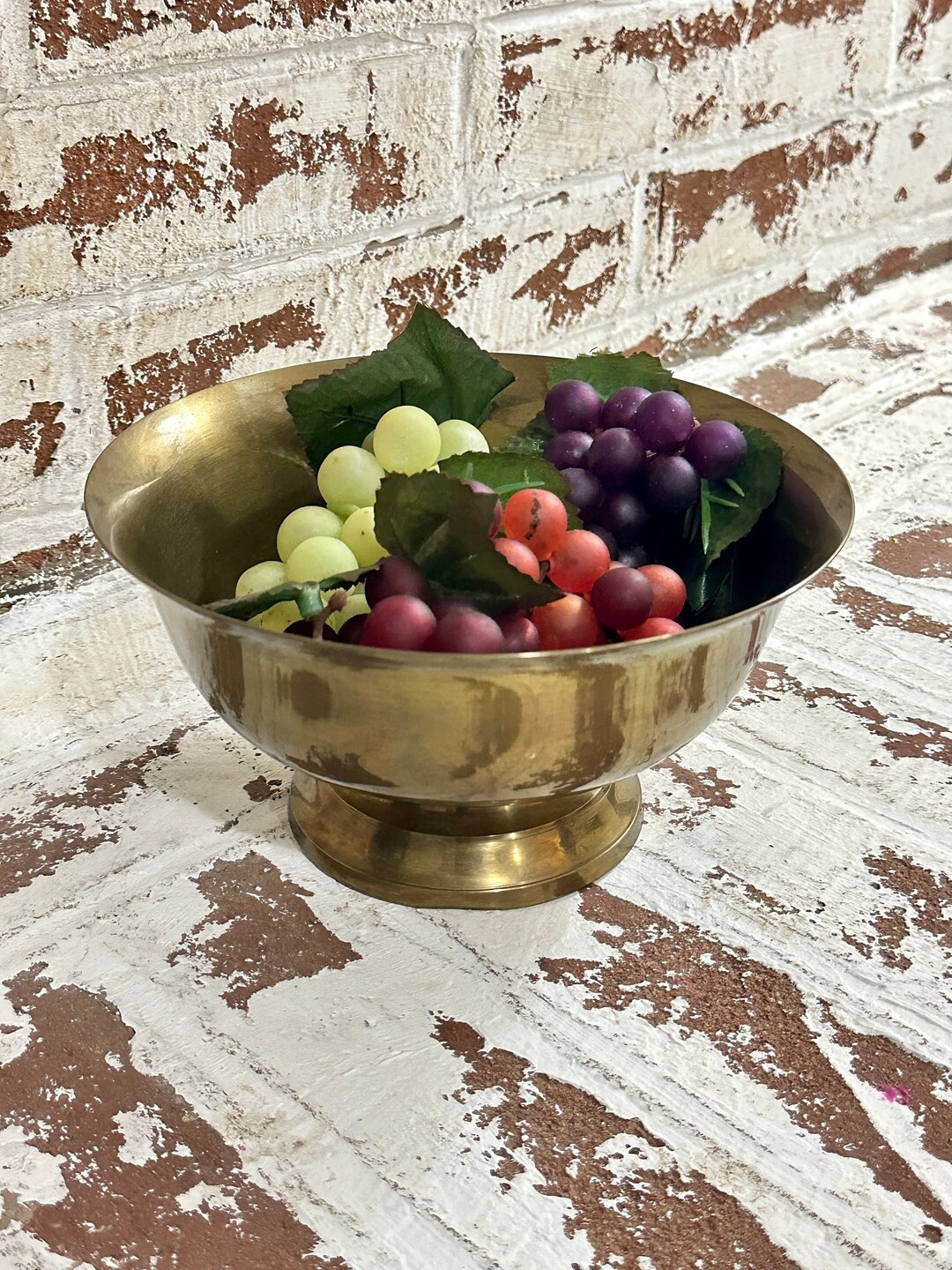Vintage 8’' Decorative Footed Brass Bowl; Large Pedestal Brass Bowl; Brass Serving Dish; Decora... | Etsy (US)