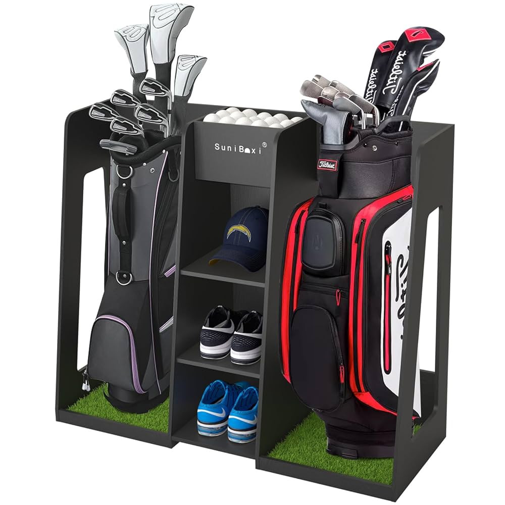 Golf Bag Organizer Storage Rack Stand Holder Fits 2 Extra Large Golf Club Bags and Multiple Golfi... | Amazon (US)