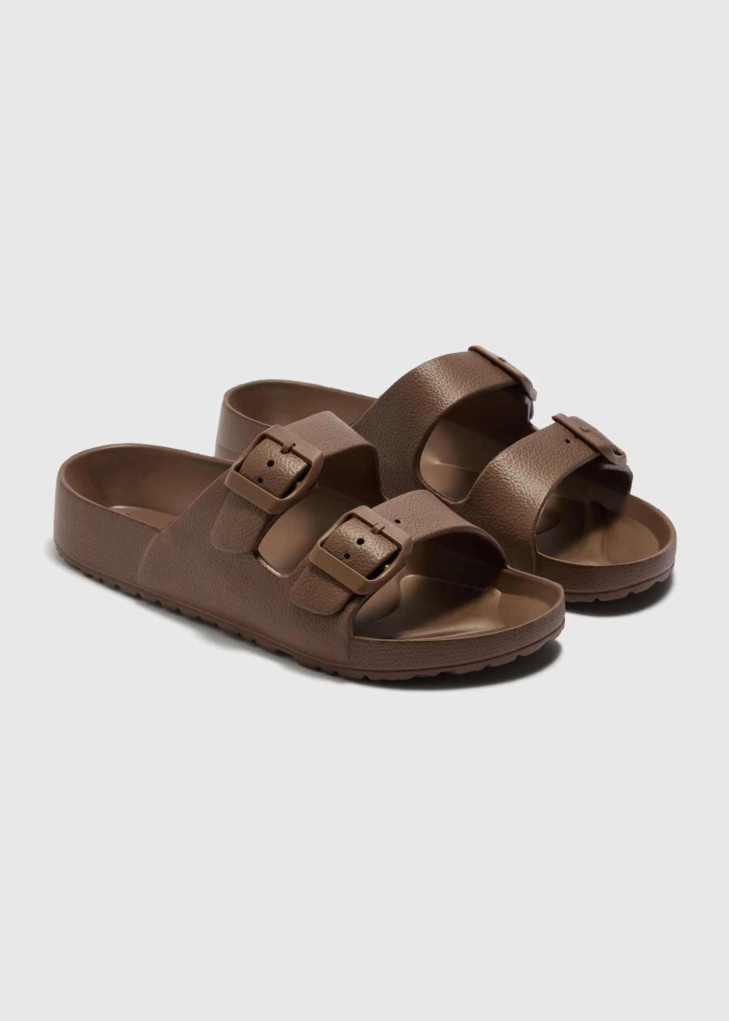 Chocolate Brown Double Buckle Flat Sandals | Matalan (UK)
