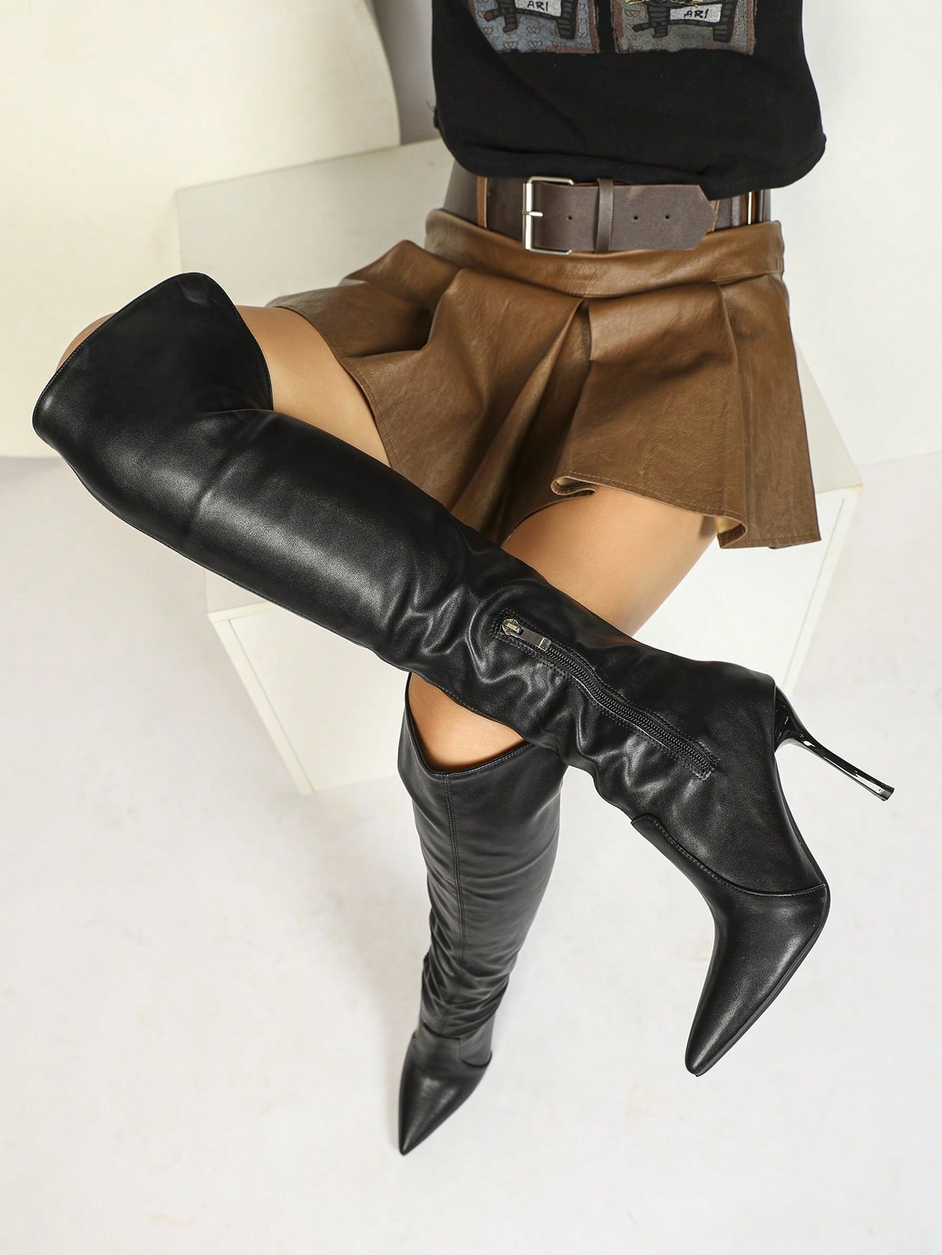 CUCCOO SZL Women's Pointed Toe Elastic Over-The-Knee High Heel Boots, Slim Stiletto Heels, Sexy P... | SHEIN