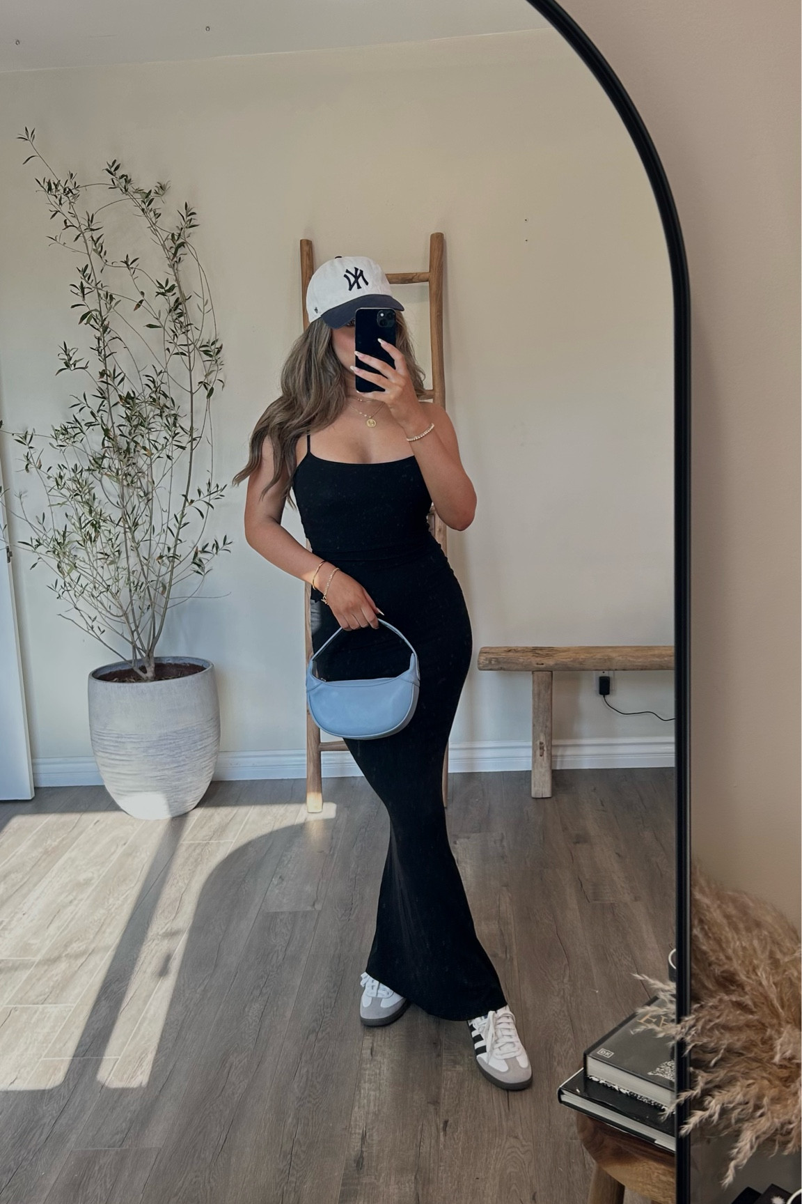 Black skims dupe dress from Amazon adidas samba Yankees hat

#LTKFind #LTKshoecrush #LTKstyletip