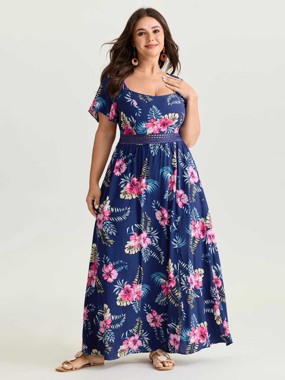 Large Floral Print Flowy Sleeve Maxi Dress | Bloomchic