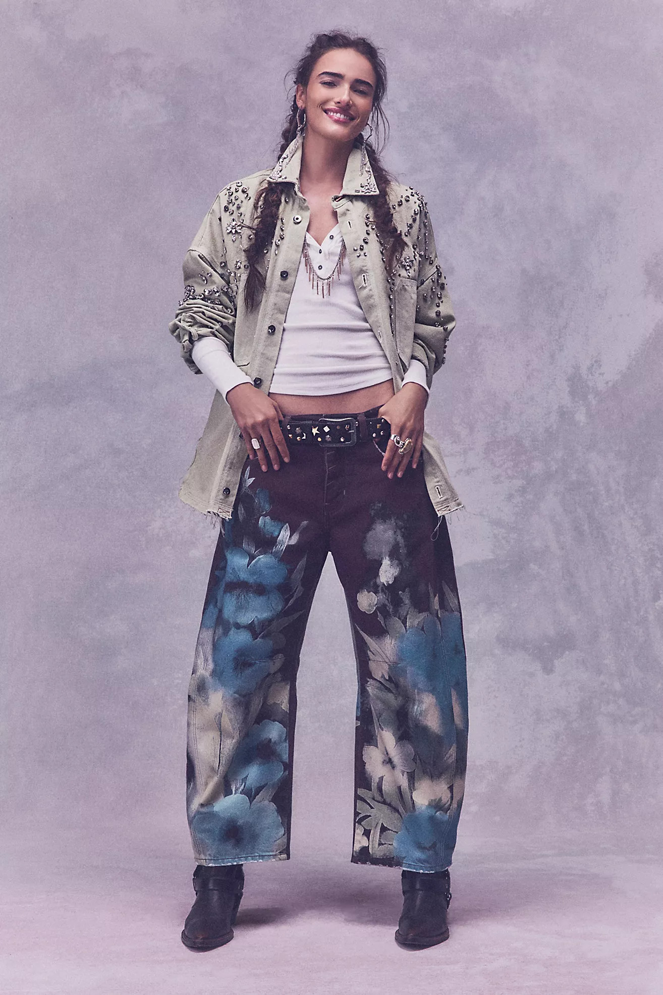 We The Free Good Luck Printed Barrel Jeans | Free People (Global - UK&FR Excluded)