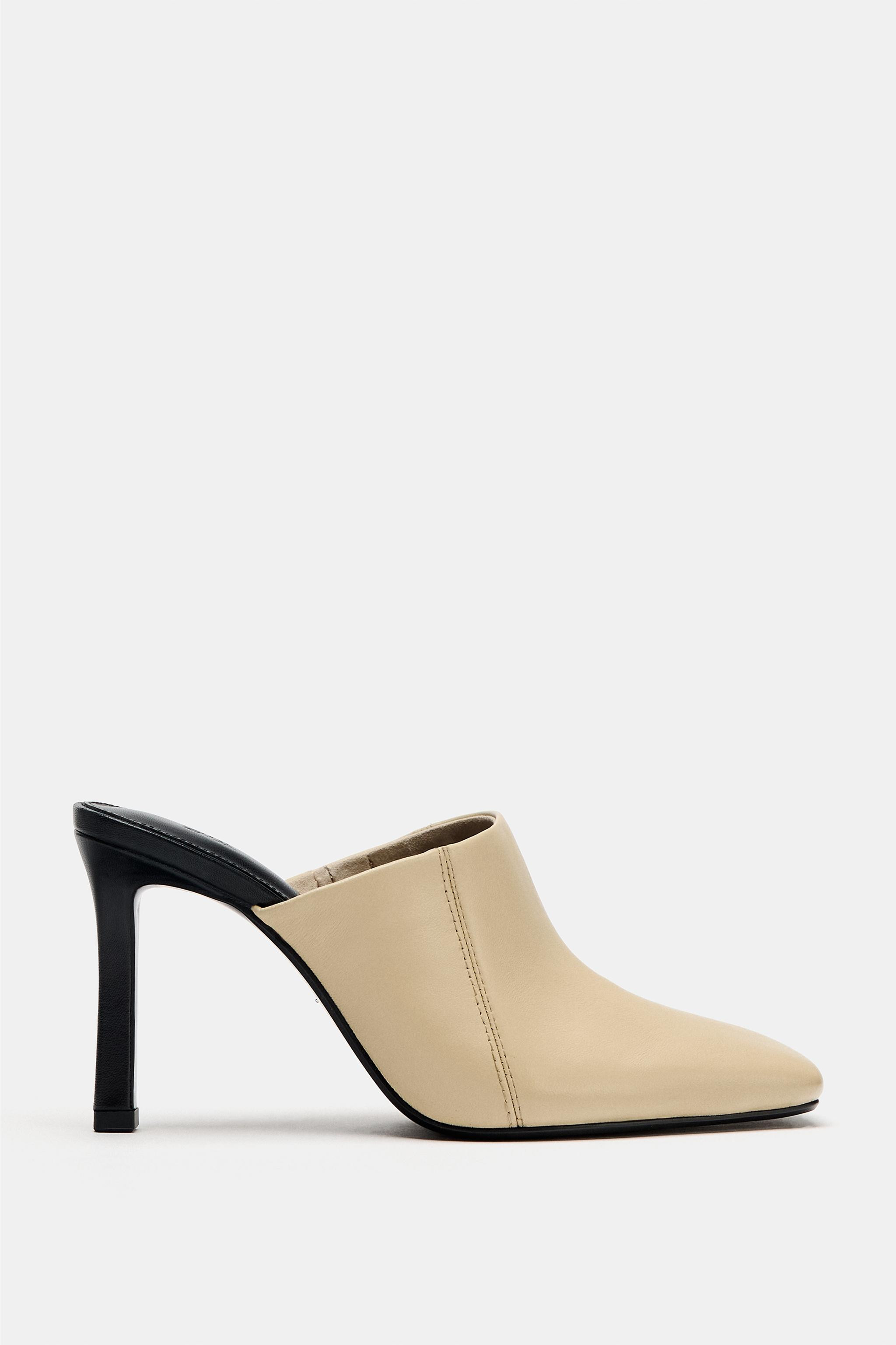 Leather heeled mules. Topstitch detail on the sides. Round vamp. High stiletto heel. Square toe.H... | Zara UK