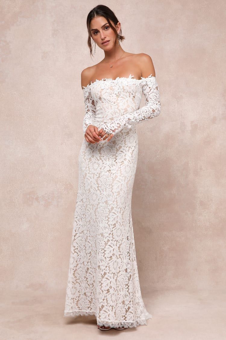 Romance Dreamer White Lace Off-the-Shoulder Maxi Dress | Lulus