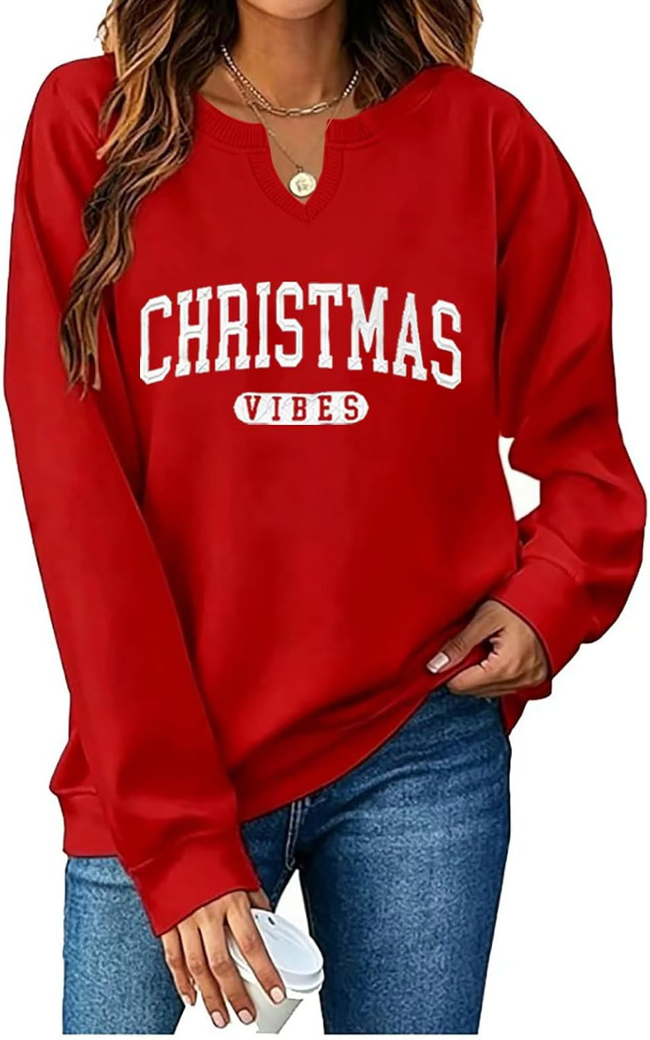 Christmas Sweatshirts for Women Christmas Vibes Letter Graphic Sweatshirt | Amazon (US)