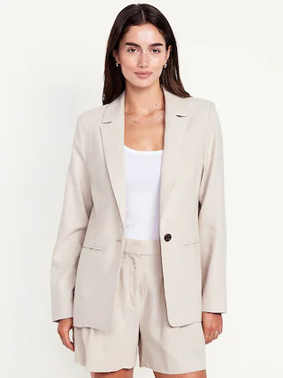 Taylor Fitted Linen-Blend Suit Blazer | Old Navy (US)