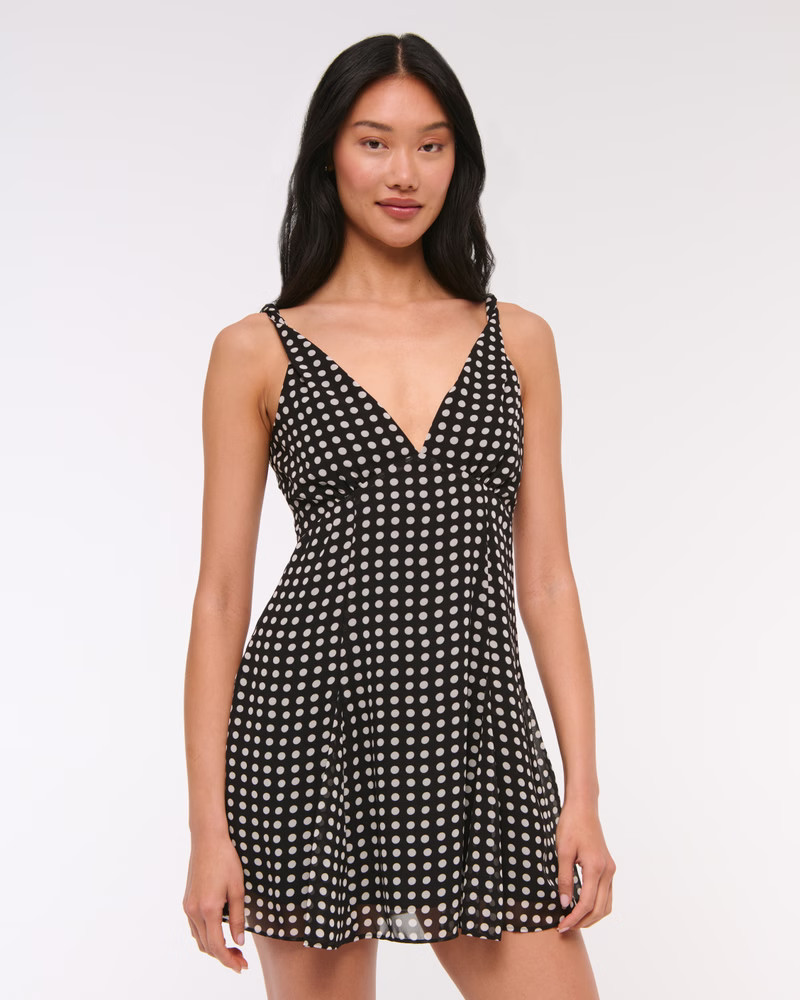 V-Neck Twist Godet Mini Dress | Abercrombie & Fitch (US)