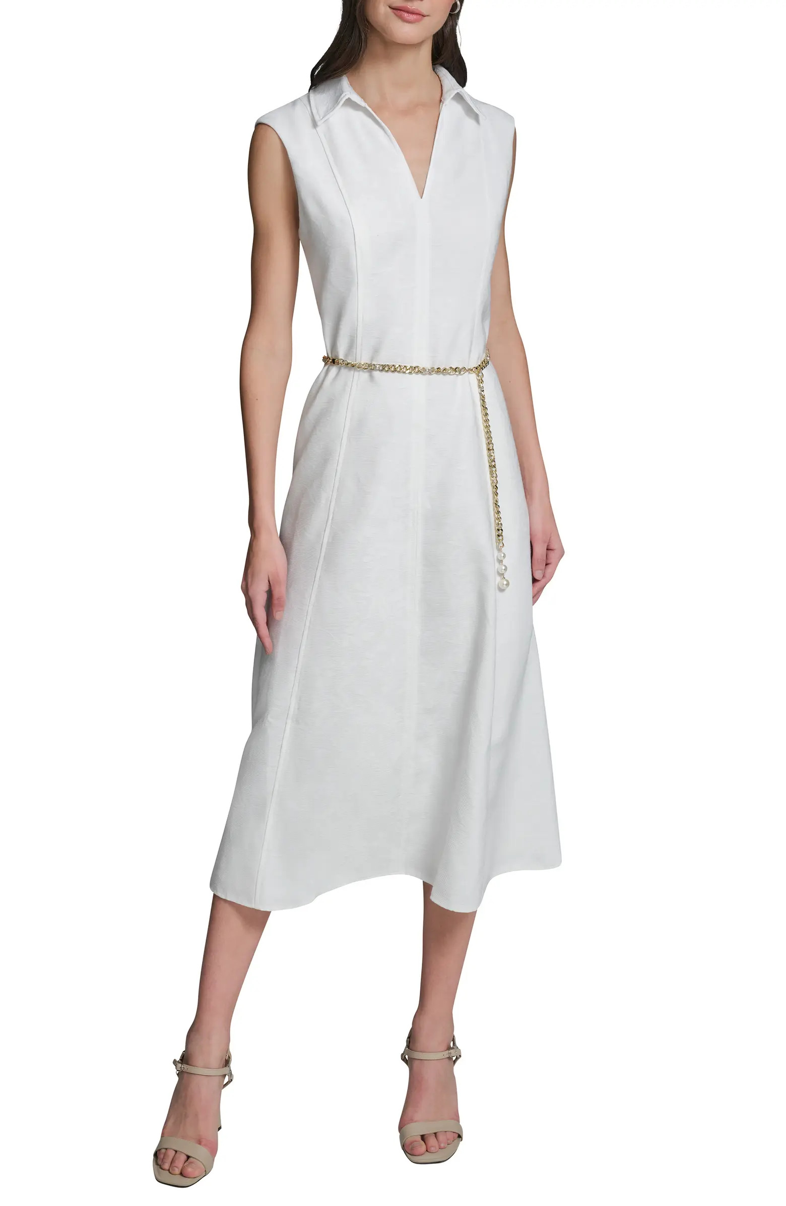 KARL LAGERFELD Floral Jacquard Midi Dress with Chain Belt | Nordstrom | Nordstrom
