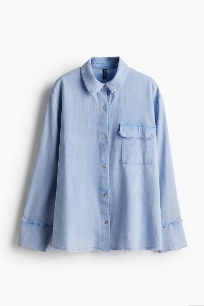 Linen-blend shirt - Long sleeve - Regular length - Blue - Ladies | H&M GB | H&M (UK, MY, IN, SG, PH, TW, HK)