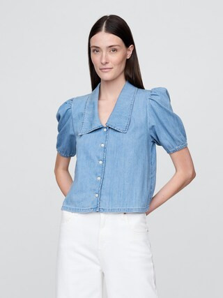 Denim Puff-Sleeve Collared Shirt | Gap (CA)
