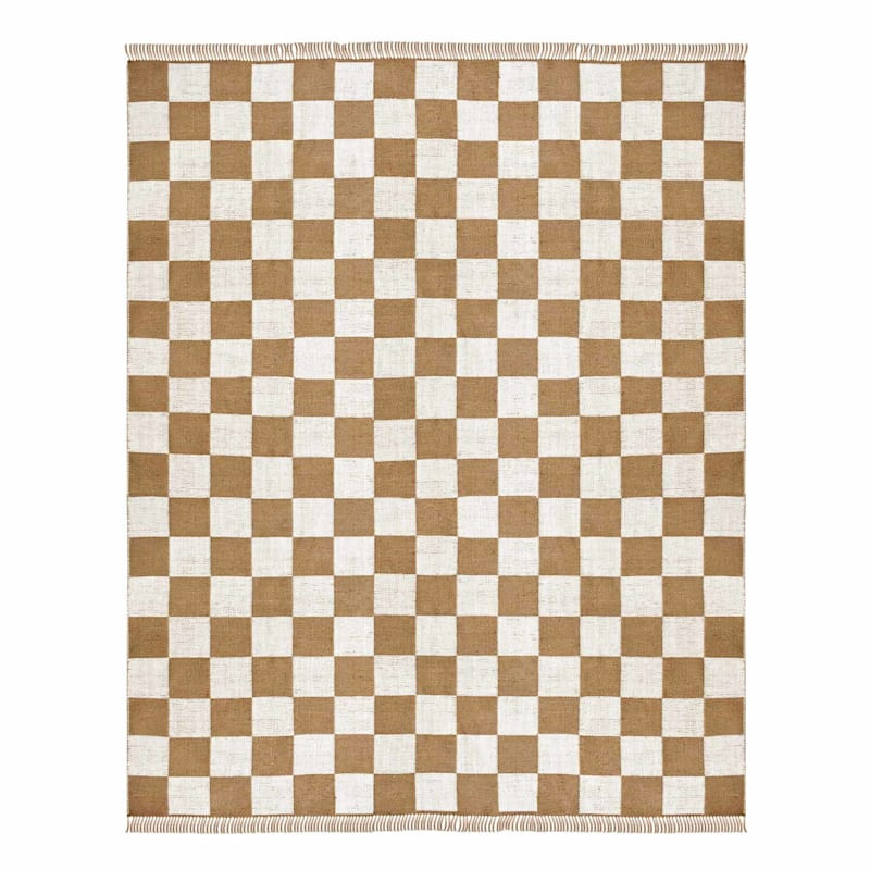 (B871) Brown & Natural Checkered Jute Area Rug, 8x10 | At Home
