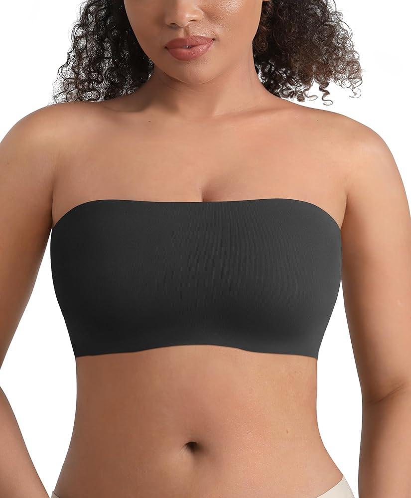 FeelinGirl Strapless Bra for Women No Underwire Seamless Padded Anti-Slip Tube Top Bandeau Bra Sm... | Amazon (US)