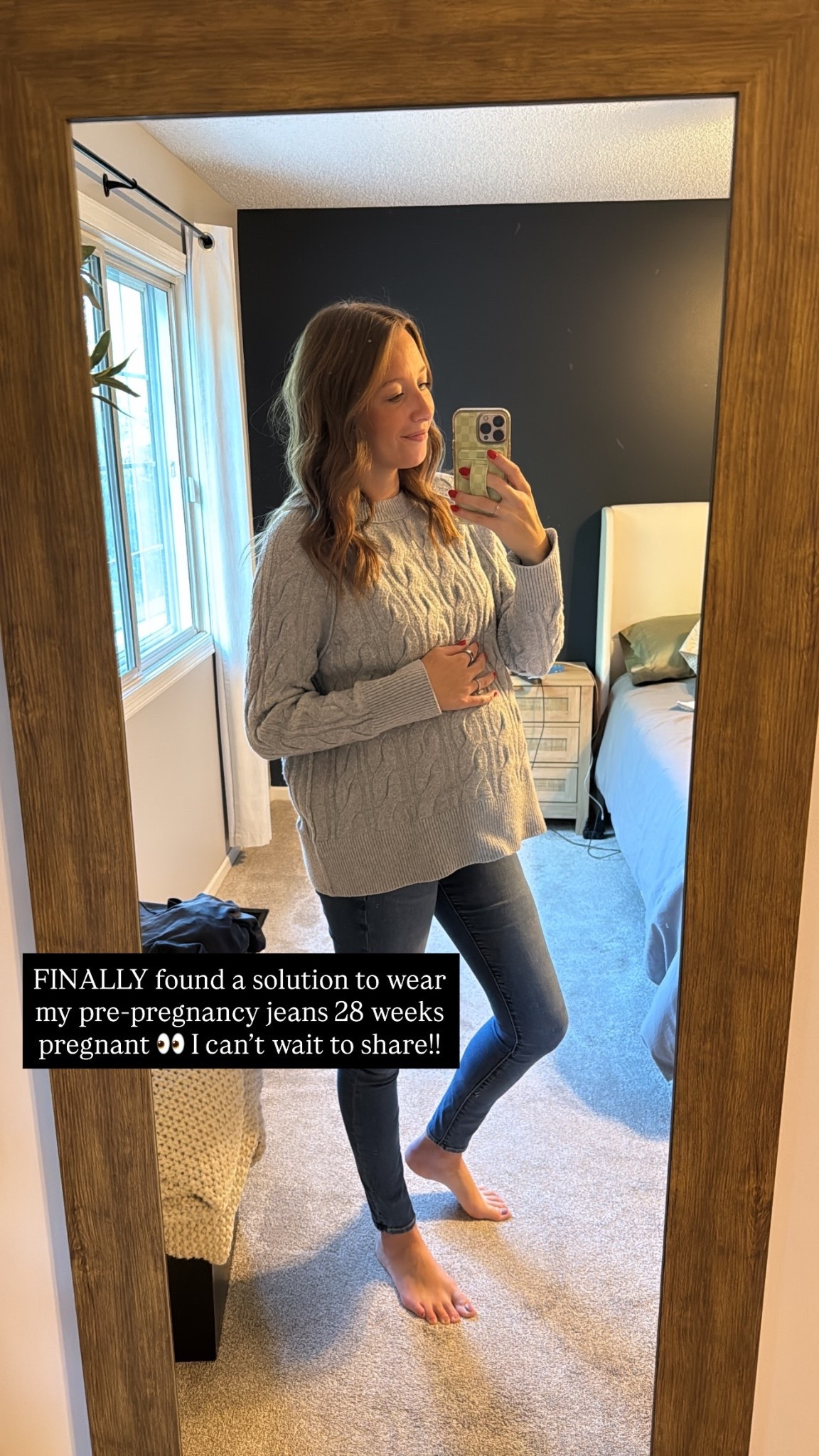 FINALLY found a solution to wear my pre-pregnancy jeans 28 weeks pregnant 👀

#LTKgrwm #LTKmomlife #LTKootd