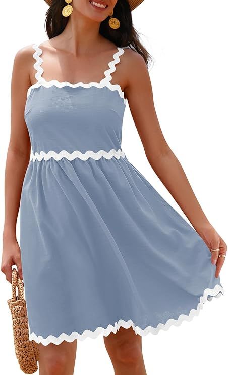 MEROKEETY Women's Summer Spaghetti Strap Sleeveless Backless Smocked Flowy A-Line Beach Mini Dres... | Amazon (US)