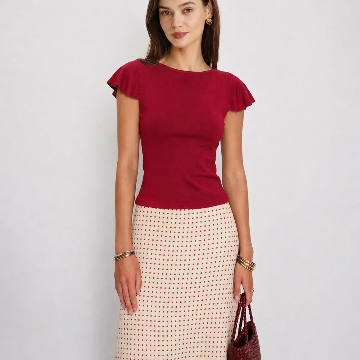 Red Solid Boat Neck Knit Tee & Reviews - Red - Tops | RIHOAS | rihoas.com