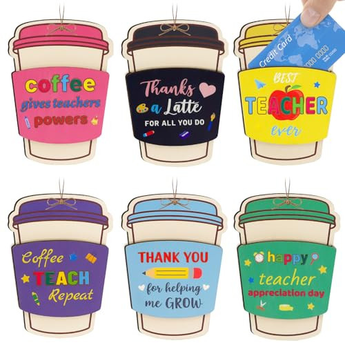 6Pcs Teacher Appreciation Gift Card Holder for Cash, Money Coffee Gift Card Sleeves for Teacher Thank You, Wooden Money Holder Envelope Box Wallet for End of Year Teacher Gifts Graduation Party Bulk | Amazon (US)